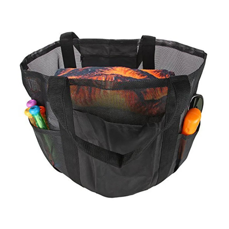 8 Pockets Summer Large Beach Bag For Towels Mesh Durable Beach Bag For Toys Waterproof Underwear Pocket Beach Tote Bag