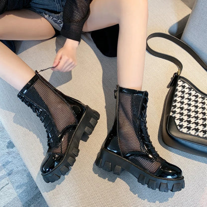 2022 Summer New Platform Ankle Boots For Women Black White Mesh Breathable Sandals Casual Shoes Woman Zip Thick Bottom Booties