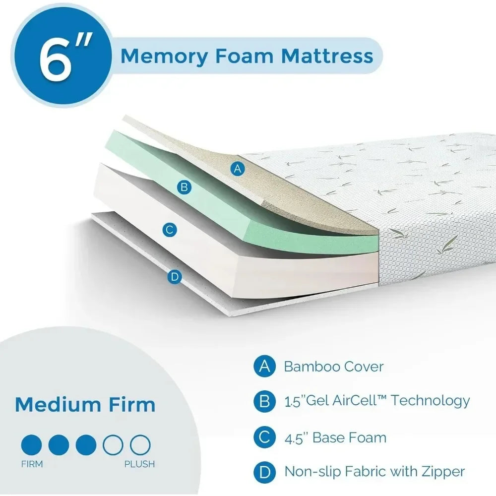 6 Inch Memory Foam Mattress Full for Kids Bed Daybed Individual Bunk Medium Firm Green Tea Gel Mattress in a Box Matress Twin