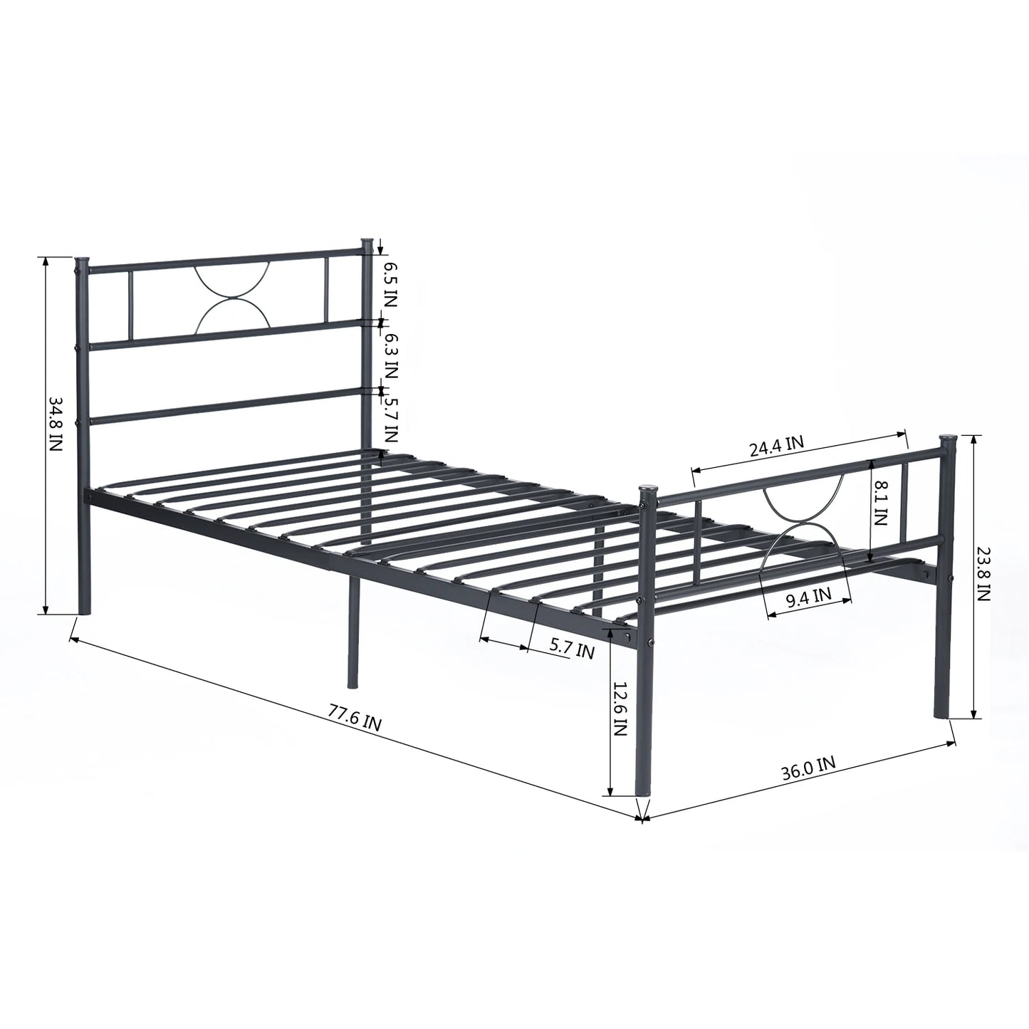 Metal Bed Frame Twin Size with Headboard and Footboard Single Platform Mattress Base,Metal Tube No Box Spring