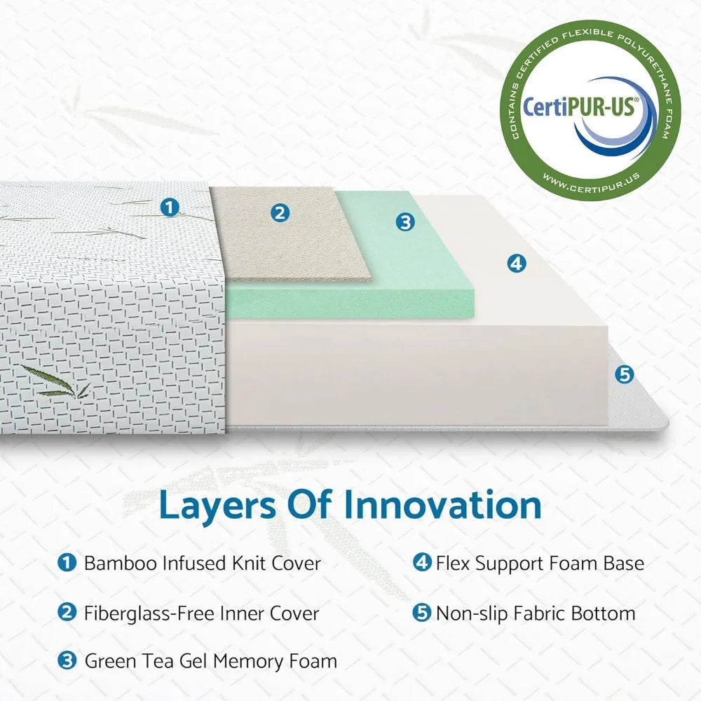 6-Inch Memory Foam Mattress in a Box Medium Firm Green Tea & Cool Gel Infused Matress Foam for Sleeping Couple Twin Bedroom Home