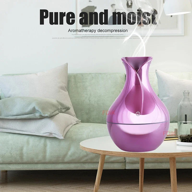 USB Air Humidifier Electric Aroma Essential Oil Diffuser Wood Grain Ultrasonic Cool Mist Maker 7 Color Change LED light Home