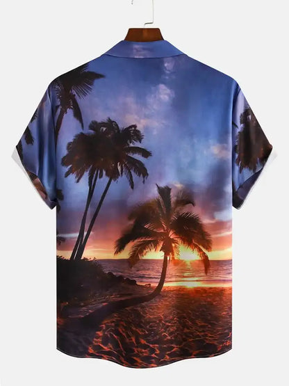 Men's Hawaiian coconut tree pattern shirts Summer beach sunset shirt Men's casual short sleeved shirt Exquisite 3D printed shirt