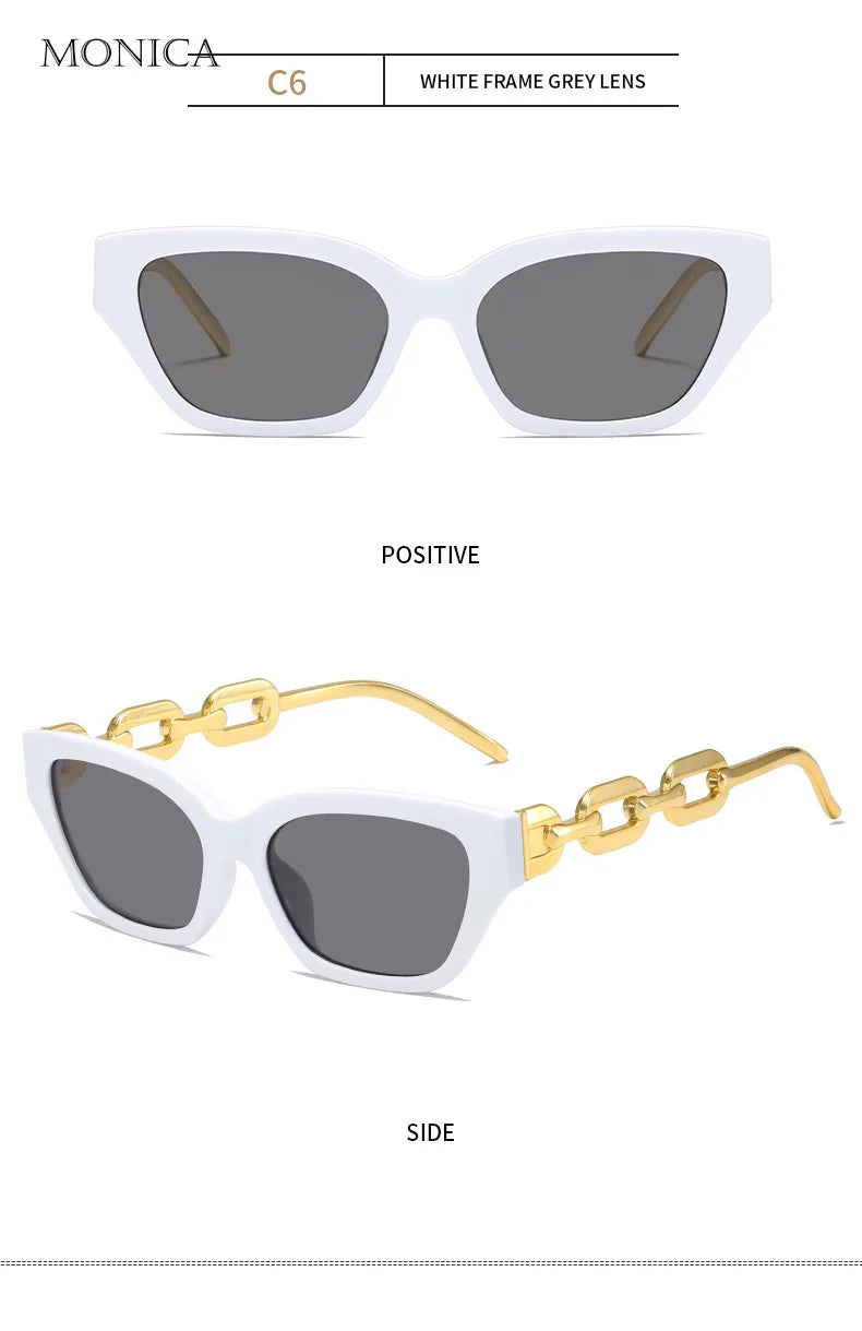 INS Vintage Cat Eye Sunglasses Women 2024 Trend New Fashion Small Metal Chain Sunglasses Elegant Eyeglasses Fashion Black Shades