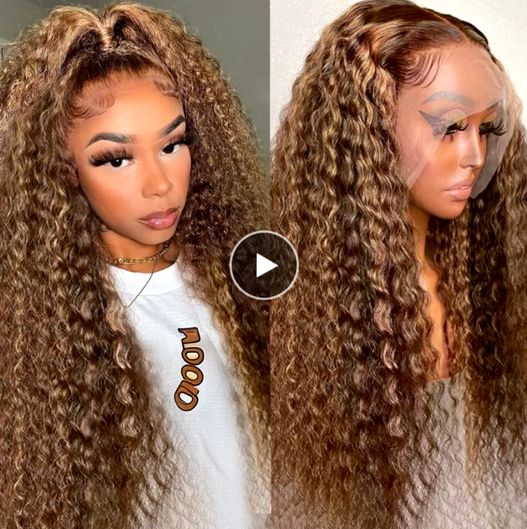 4/27 Highlight Ombre Deep Wave HD Lace Front Wig 200 Density Curly 30 nch 13x5 Brown 13x6 Lace Frontal Human Hair Wig Brazilian