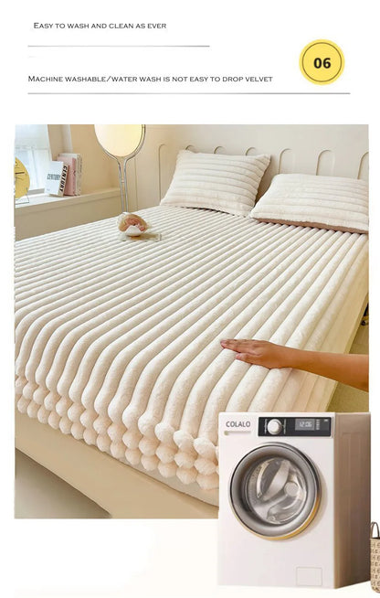 WOSTAR Fluffy rabbit plush elastic fitted sheet mattress protector cover warm winter coral fleece luxury double bed bedsheet 150