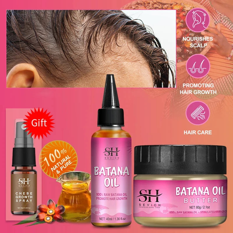 100% Pure Batana Growth Oil set For Traction Alopecia Butter Hair Mask Anti Break Loss Hair Growth Oil For Black Men & Women