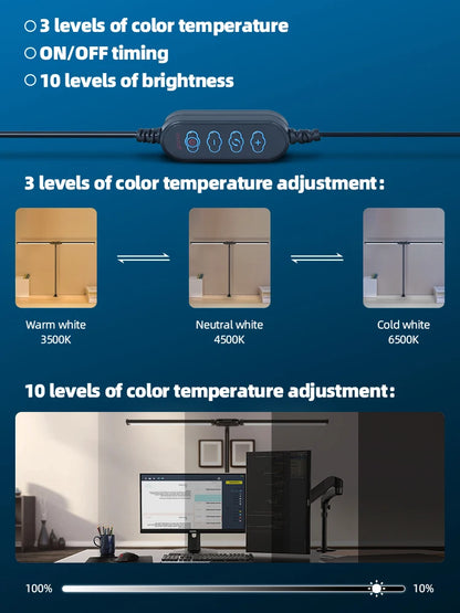 Double Head LED Desk Lamp Stepless Dimmable 24W USB Table Lamps Computer Monitor Light Reading Lights Eye Protection For Bedroom