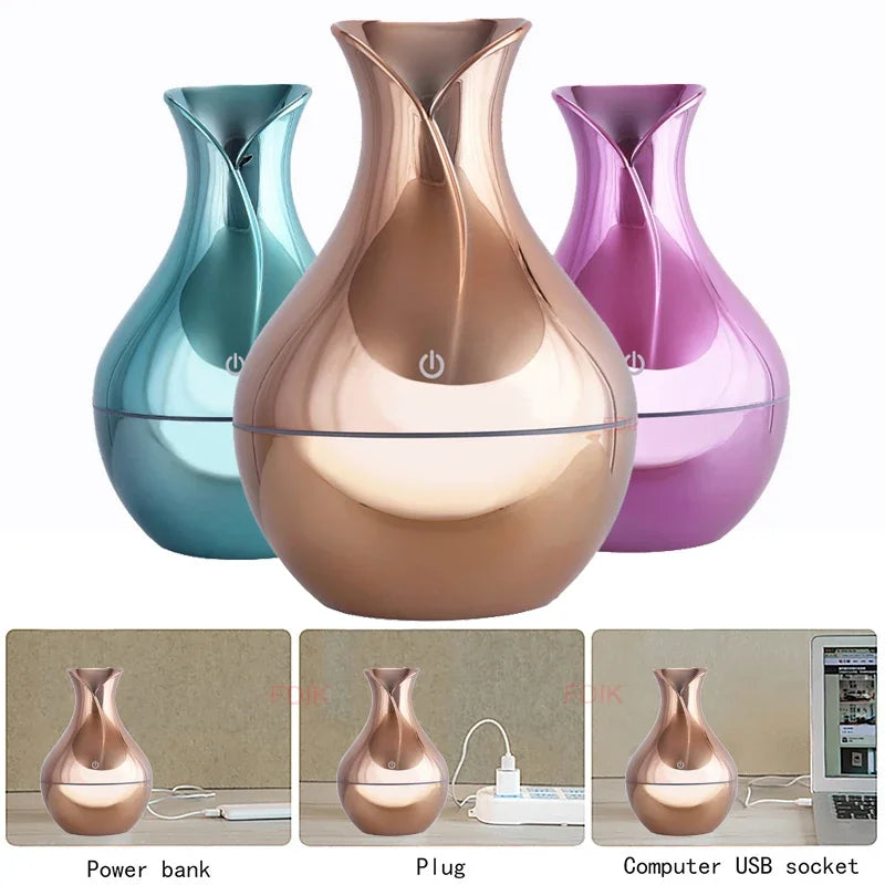 USB Air Humidifier Electric Aroma Essential Oil Diffuser Wood Grain Ultrasonic Cool Mist Maker 7 Color Change LED light Home