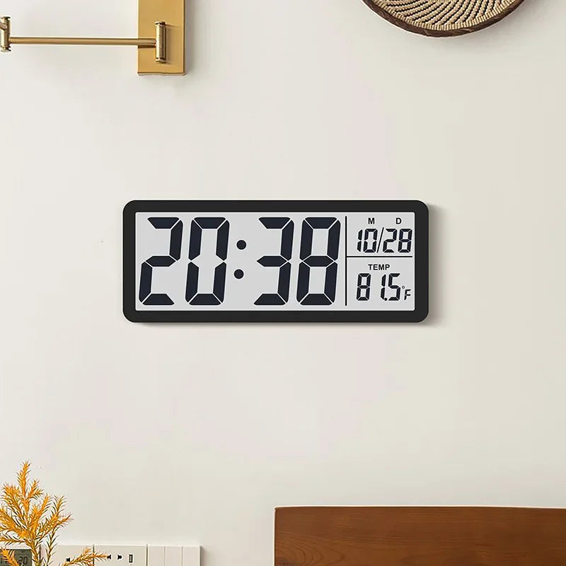 Digital Wall Clock LCD Screen Time Week and Temperature Display Electronic Clock Modern Desktop Alarm Clock Bedroom Home Decor