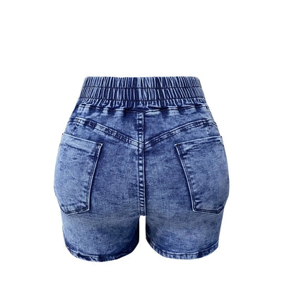 Women Summer Denim Shorts Ladies Elastic Waist Bandage Jeans Skinny Short Pants Feminina