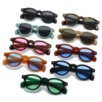 LNFCXI Wholesale Vintage Oval Sunglasses Women Fashion Clear Ocean Lens Shades UV400 Men Trending Rivets Round Sun Glasses