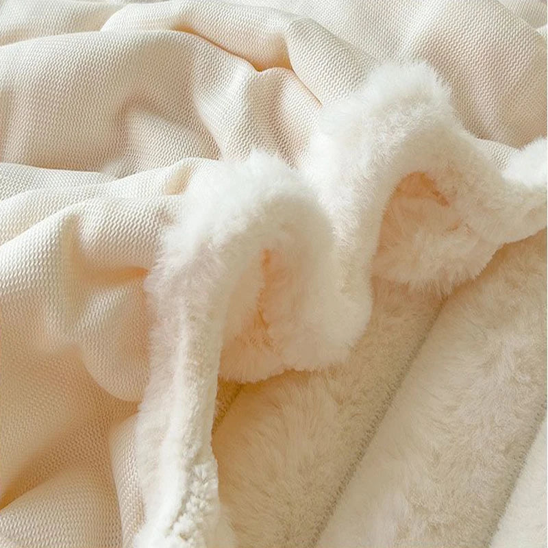 WOSTAR Fluffy rabbit plush elastic fitted sheet mattress protector cover warm winter coral fleece luxury double bed bedsheet 150