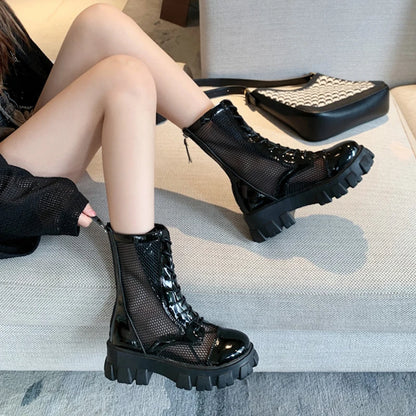 2022 Summer New Platform Ankle Boots For Women Black White Mesh Breathable Sandals Casual Shoes Woman Zip Thick Bottom Booties