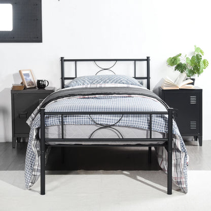 Metal Bed Frame Twin Size with Headboard and Footboard Single Platform Mattress Base,Metal Tube No Box Spring