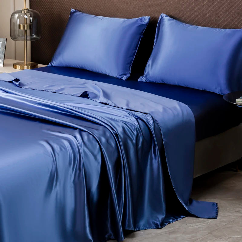 Satin Silk Bed Sheet with Pillowcase Twin/Full/Queen/King Top Sheets Solid Color Flat Bed Sheets Smooth Bed Sheet Sets