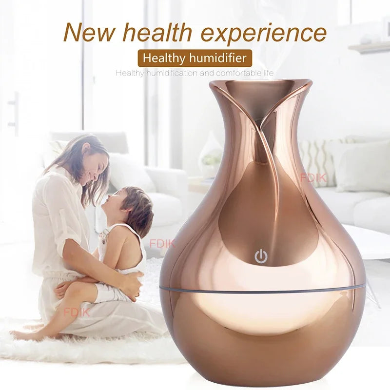 USB Air Humidifier Electric Aroma Essential Oil Diffuser Wood Grain Ultrasonic Cool Mist Maker 7 Color Change LED light Home