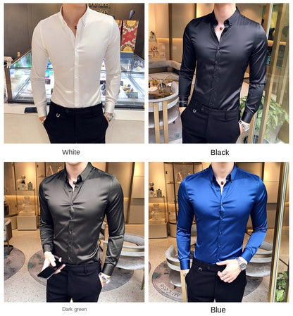 2024 Men's Shirt Neckline Embroidery Long Sleeve Casual Slim Men's Dress Shirt Solid Color Formal Business Social Clothing Top