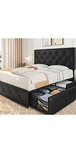 Queen Frame Upholstered Platform Bed With Fabric Headboard, Wing Edge Design/Non-Slip And Noise-Free/Wooden Slats