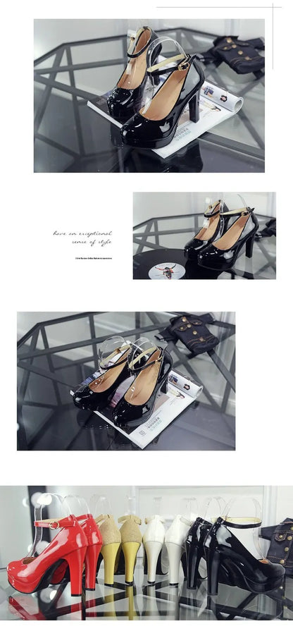 Sexy Ankle Strap 9CM High Heels Patent Leather Round Toe High Heels Female Platform Summer Shoes Women Pumps Platform Sandals