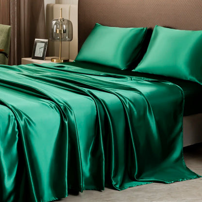 Satin Silk Bed Sheet with Pillowcase Twin/Full/Queen/King Top Sheets Solid Color Flat Bed Sheets Smooth Bed Sheet Sets