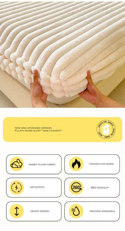 WOSTAR Fluffy rabbit plush elastic fitted sheet mattress protector cover warm winter coral fleece luxury double bed bedsheet 150