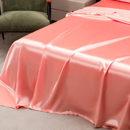 Satin Silk Bed Sheet with Pillowcase Twin/Full/Queen/King Top Sheets Solid Color Flat Bed Sheets Smooth Bed Sheet Sets