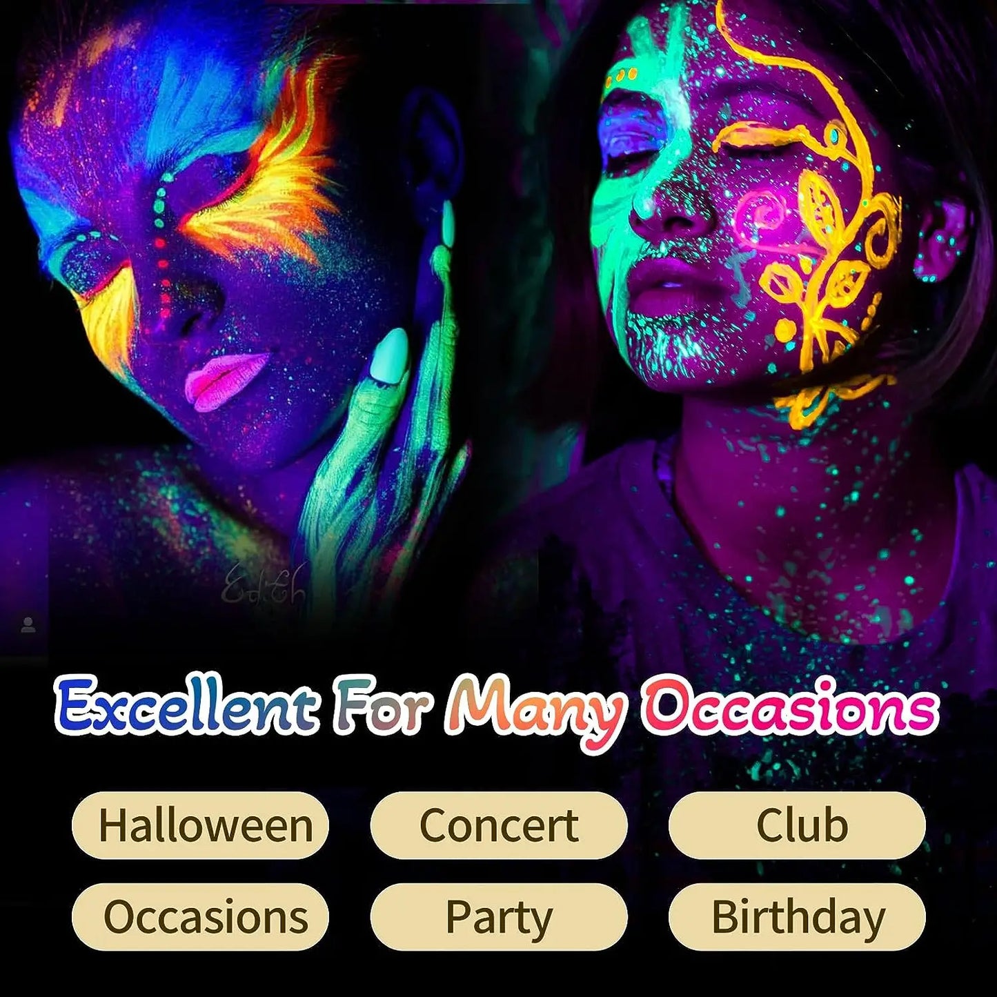 UV Night Glow Facial Paint With 10 Neon Body Makeup, Suitable for Children and Adults Halloween Makeup Ball role-Playing Use