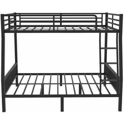 Over Queen Bunk Beds for Adults, Heavy-Duty Metal Bunk Bed Frame with PVC Rubber Cover Ladders and Safety Full-length Guardrails